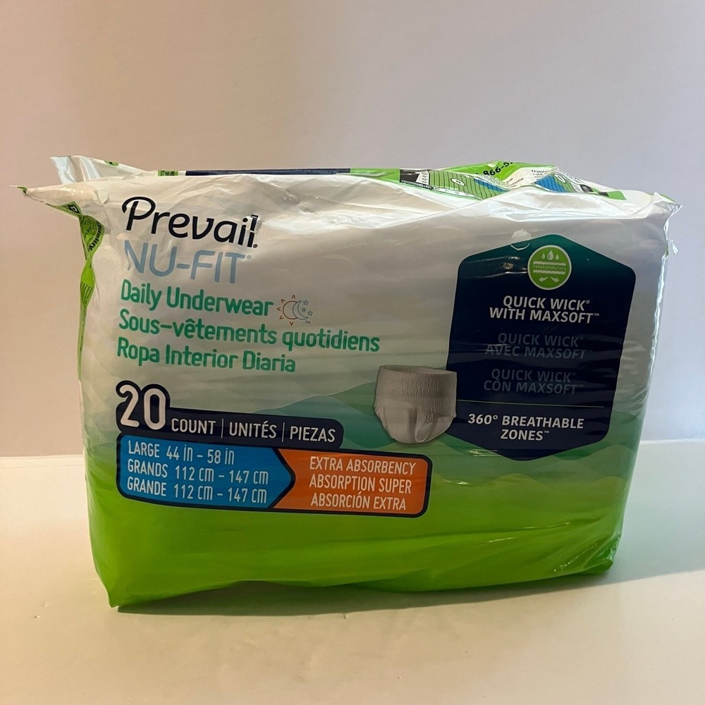 Prevail Nu-Fit - Adult Daily Underwear - Unisex -‎ Size Large - Pack of 20 - New